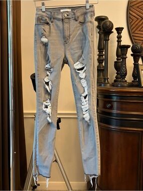 PacSun Gray Grey Denim Ripped Stretch Jeans High Rise Jegging